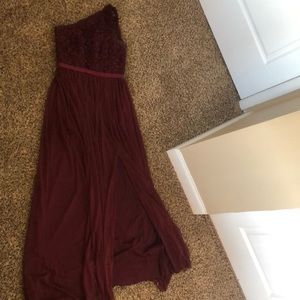 Long one shoulder lace bridesmaid dress